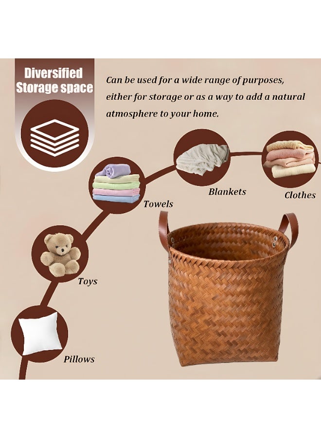 روعة سلة تخزين من الخيزران،  منظم تخزين منسوج على شكل مكعب، سلة بطانية من الخيزران الصناعي لتنظيم الملابس وخزانة غسيل الألعاب، بني - Image 5